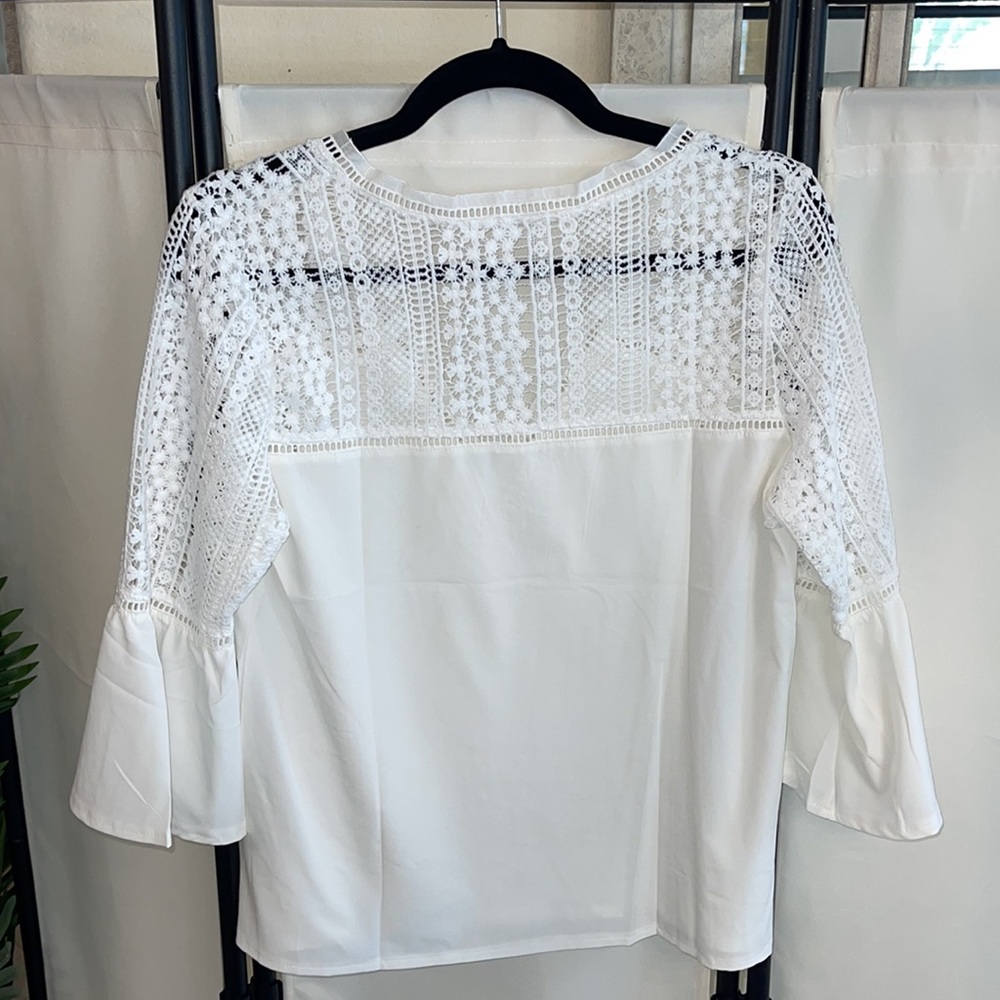 White Boho Blouse Size Medium NWT - Picture 7 of 11